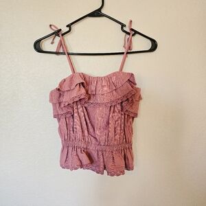 American Eagle Eyelet Ruffled Tie-Strap Crop Top Size XXS